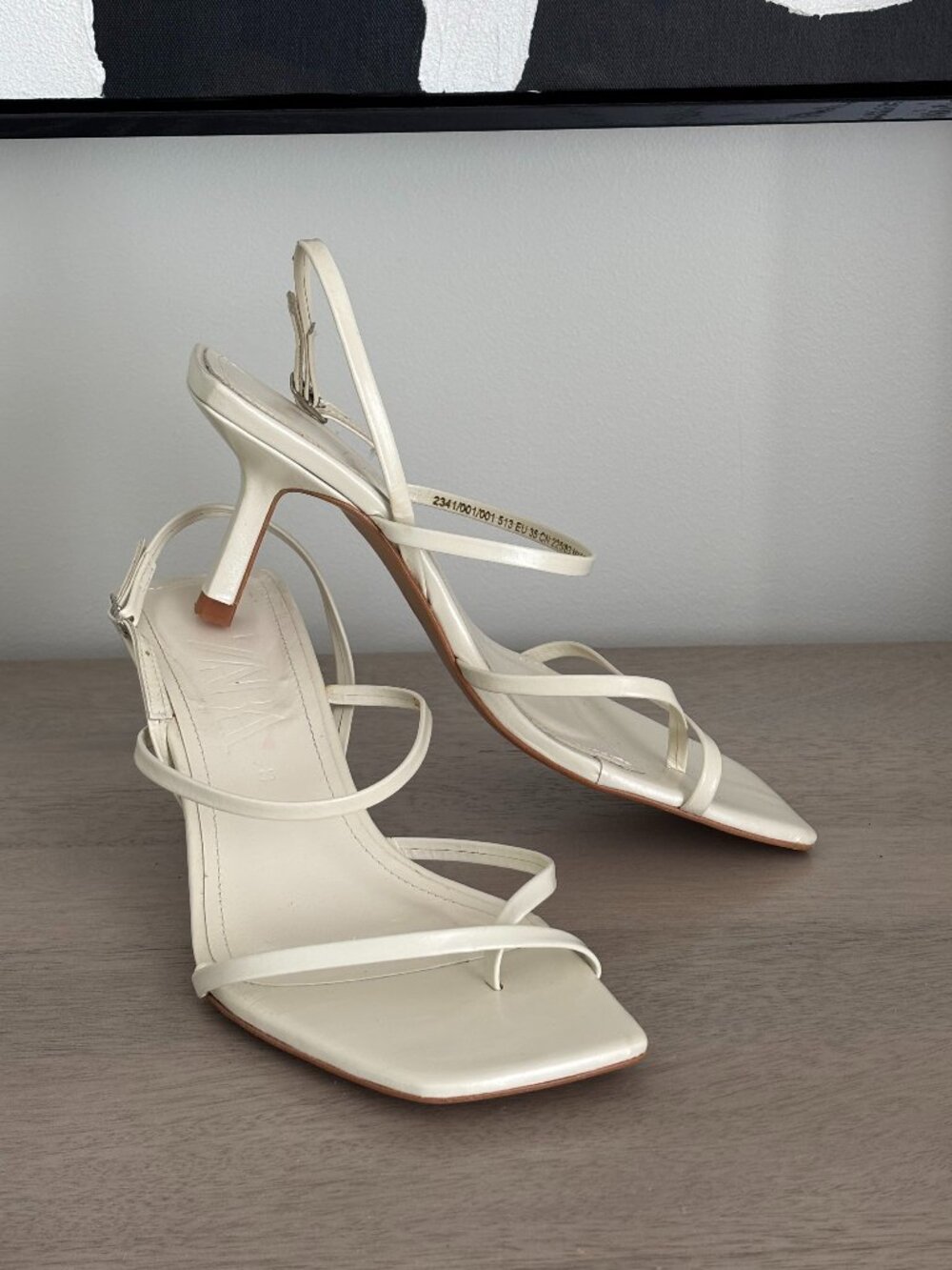 ZARA Square Toe White Leather Heeled Sandals size EU35